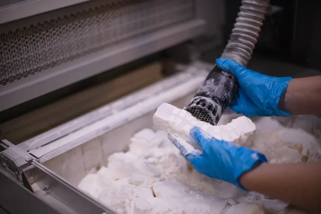 Cleaning of a 3D printed PA12 part – the post-processing stage using MJF technology at Spes3D.